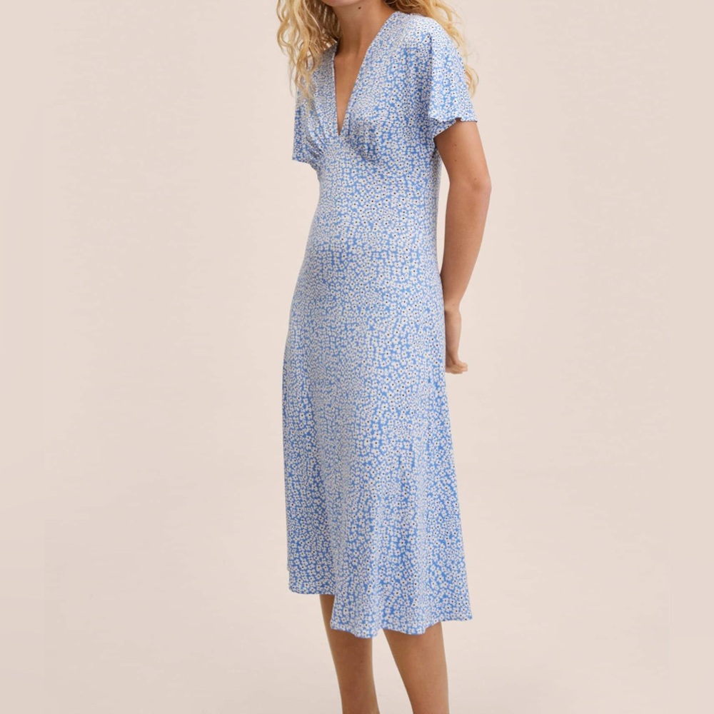 Mango light blue floral dress. Size: S.